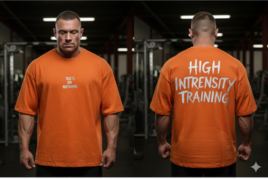 100% or Nothing 'HIGH INTRENSITY TRAINING' Slogan Tee (Orange)