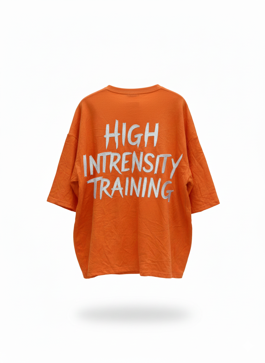 100% or Nothing 'HIGH INTRENSITY TRAINING' Slogan Tee (Orange)