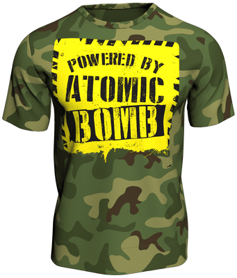 100% or Nothing 'Powered By ATOMIC BOMB' Slogan Tee Green Camo