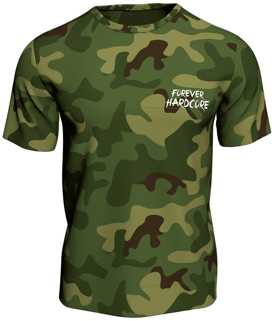 100 % or Nothing 'Forever Hardcore' Slogan Tee V2 Green Camo