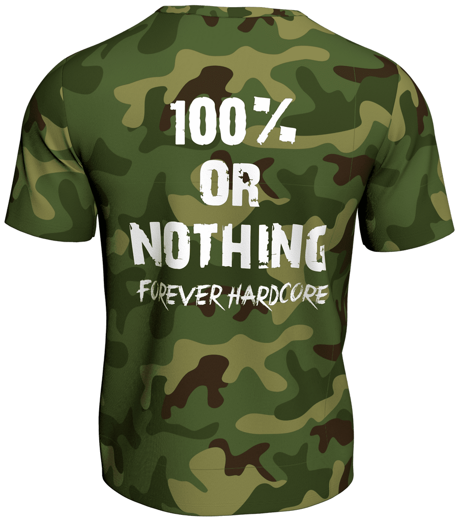 100 % or Nothing 'Forever Hardcore' Slogan Tee V2 Green Camo