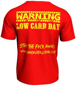 Red HardkoreKlothing Bodybuilder T-Shirt WARNING Low Carb Day